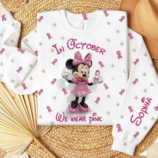 Cartoon Mouse Breast Cancer Awareness Month - Personalized Breast Cancer Awareness All Over Shirt