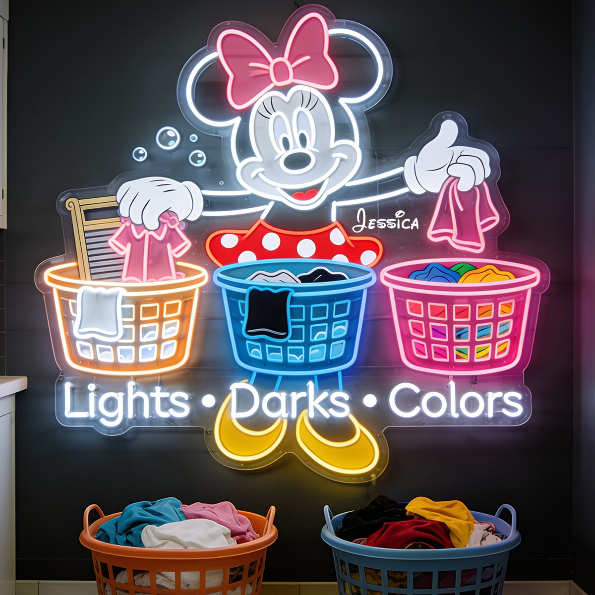 Laundry Decor - Sorting Clothes - Personalized Mouse Neon LED Light Sign