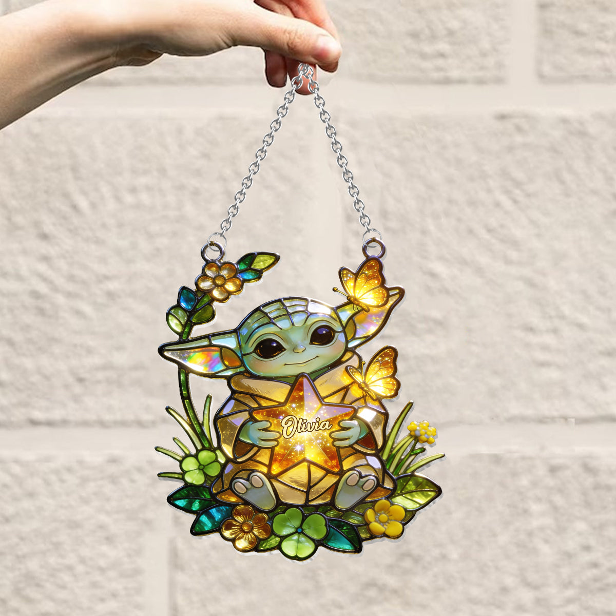 Cute Green Baby - Personalized The Force Window Hanging Suncatcher Ornament
