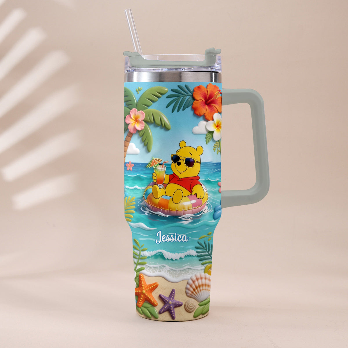 Yellow Bear Summer Vibes - Personalized Yellow Bear Tumbler With Plush Charm