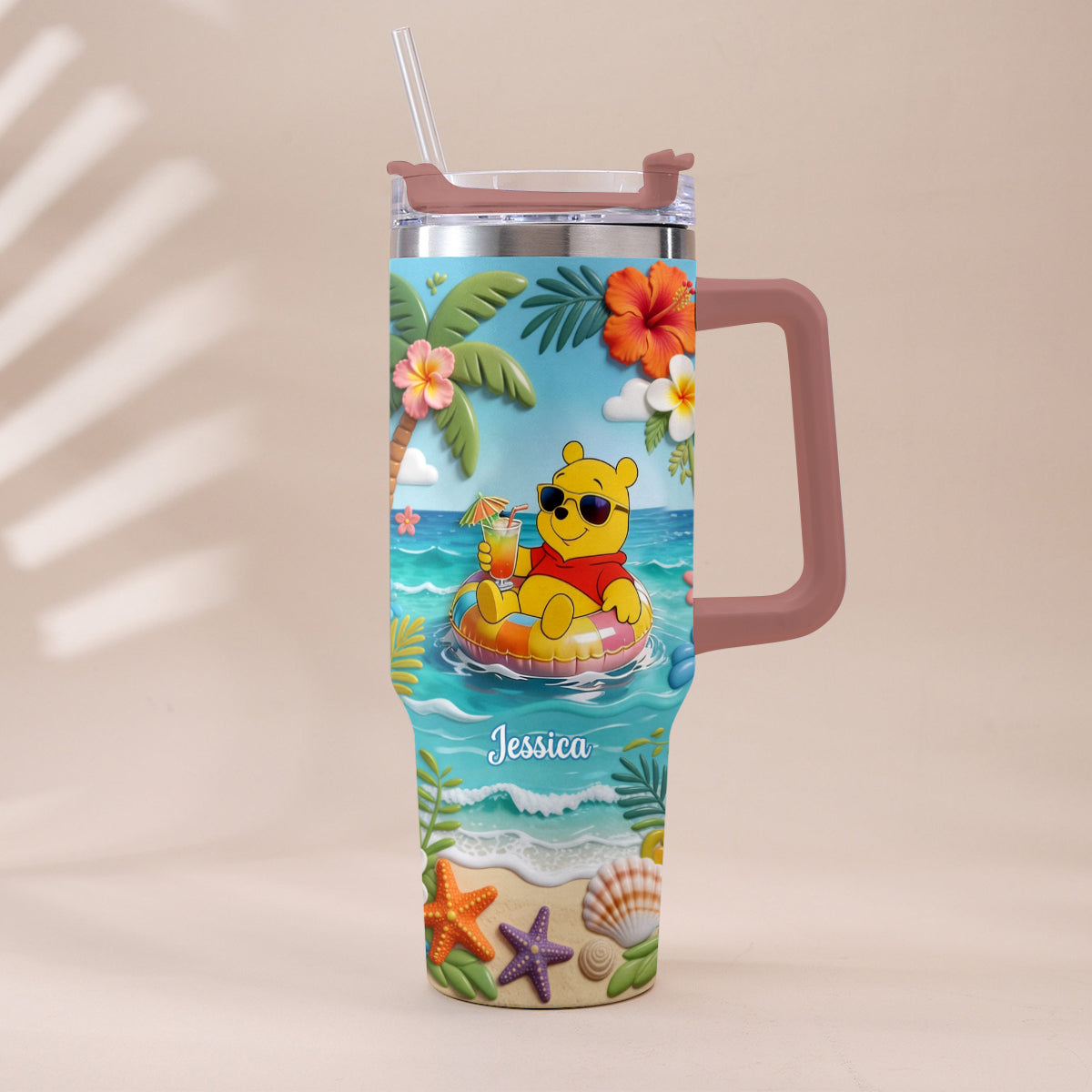 Yellow Bear Summer Vibes - Personalized Yellow Bear Tumbler With Plush Charm