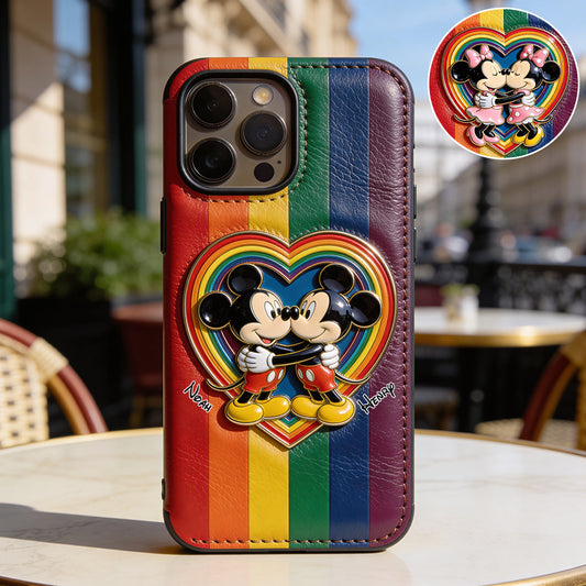 LGBT Cartoon Mouse, Pride Month - Personalized LGBT Support 3D Embossed Leather Phone Case