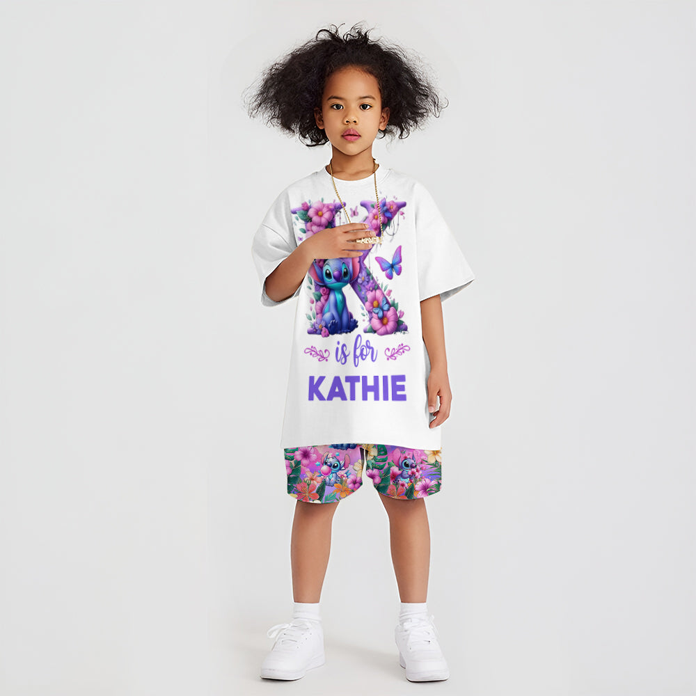 Blue Ohana Alphabet Letter Custom Name - Personalized Ohana Kid T-shirt & Shorts