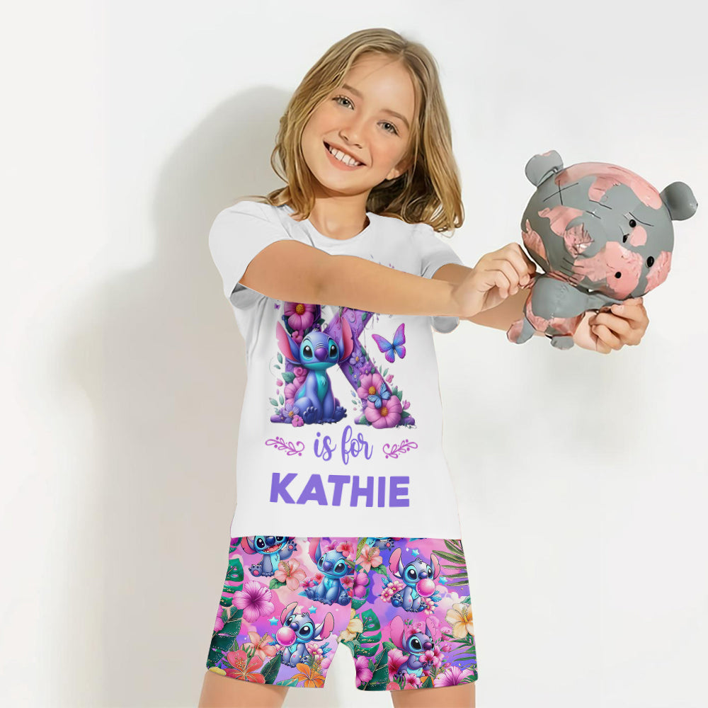 Blue Ohana Alphabet Letter Custom Name - Personalized Ohana Kid T-shirt & Shorts