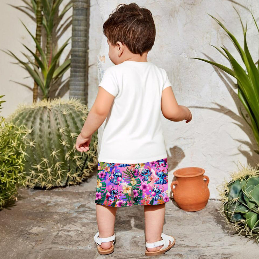 Blue Ohana Alphabet Letter Custom Name - Personalized Ohana Kid T-shirt & Shorts