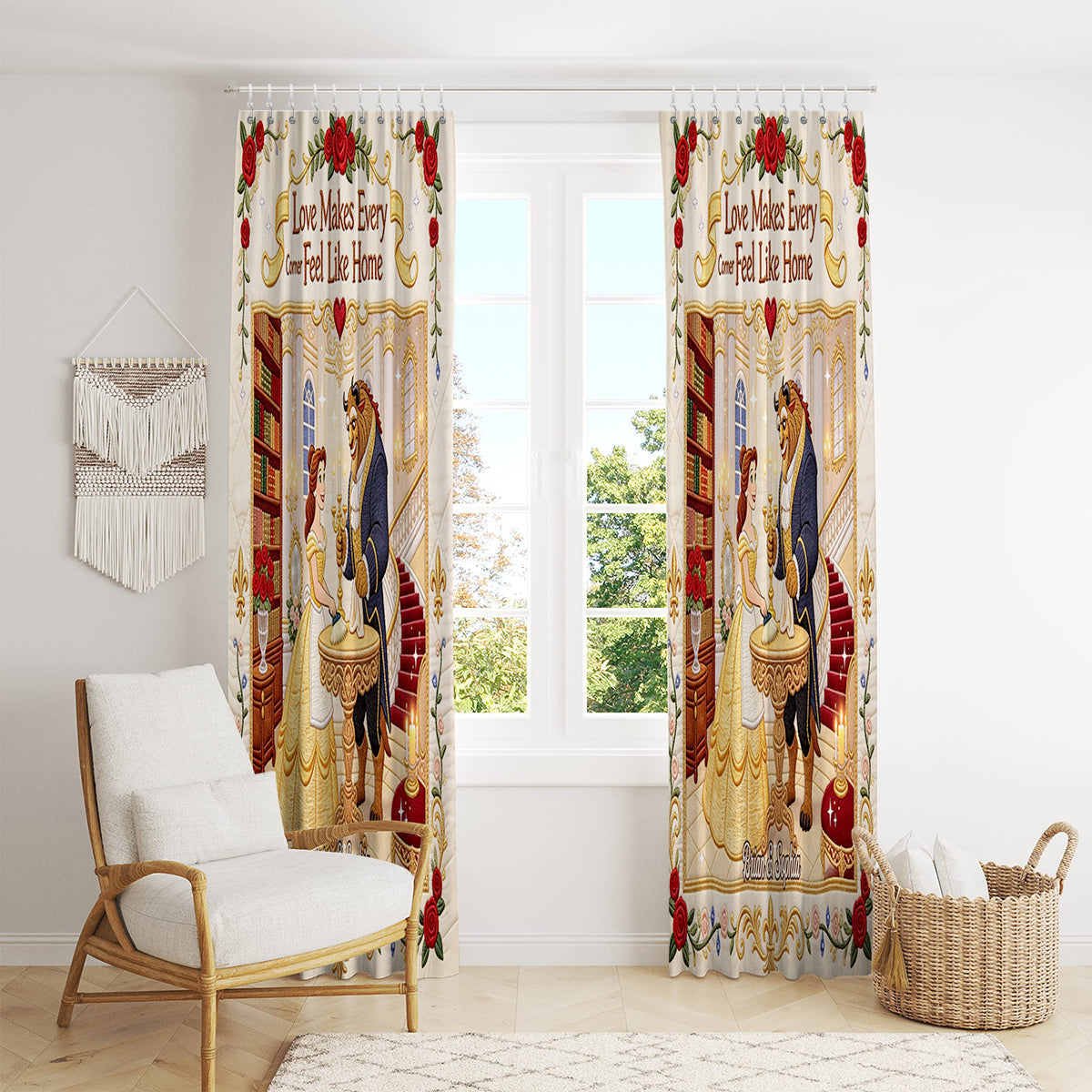 Love Makes Every Corner Feel Like Home - Personalized Beauty And The Beast Blackout Window Curtain/ Drapes Set