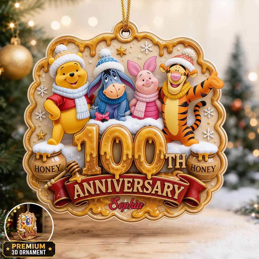Honey Bear 100th Anniversary - Personalized Yellow Bear Premium 3D Ornament