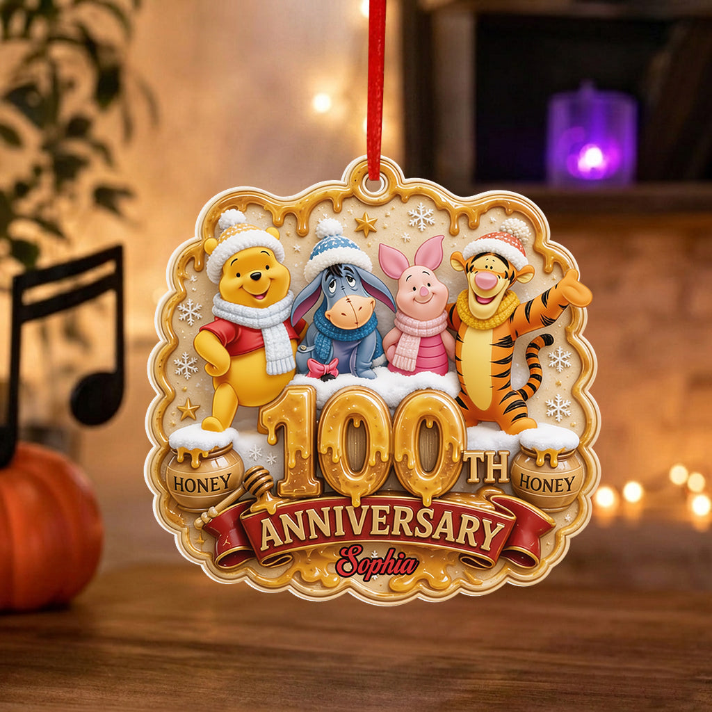 Honey Bear 100th Anniversary - Personalized Yellow Bear Premium 3D Ornament
