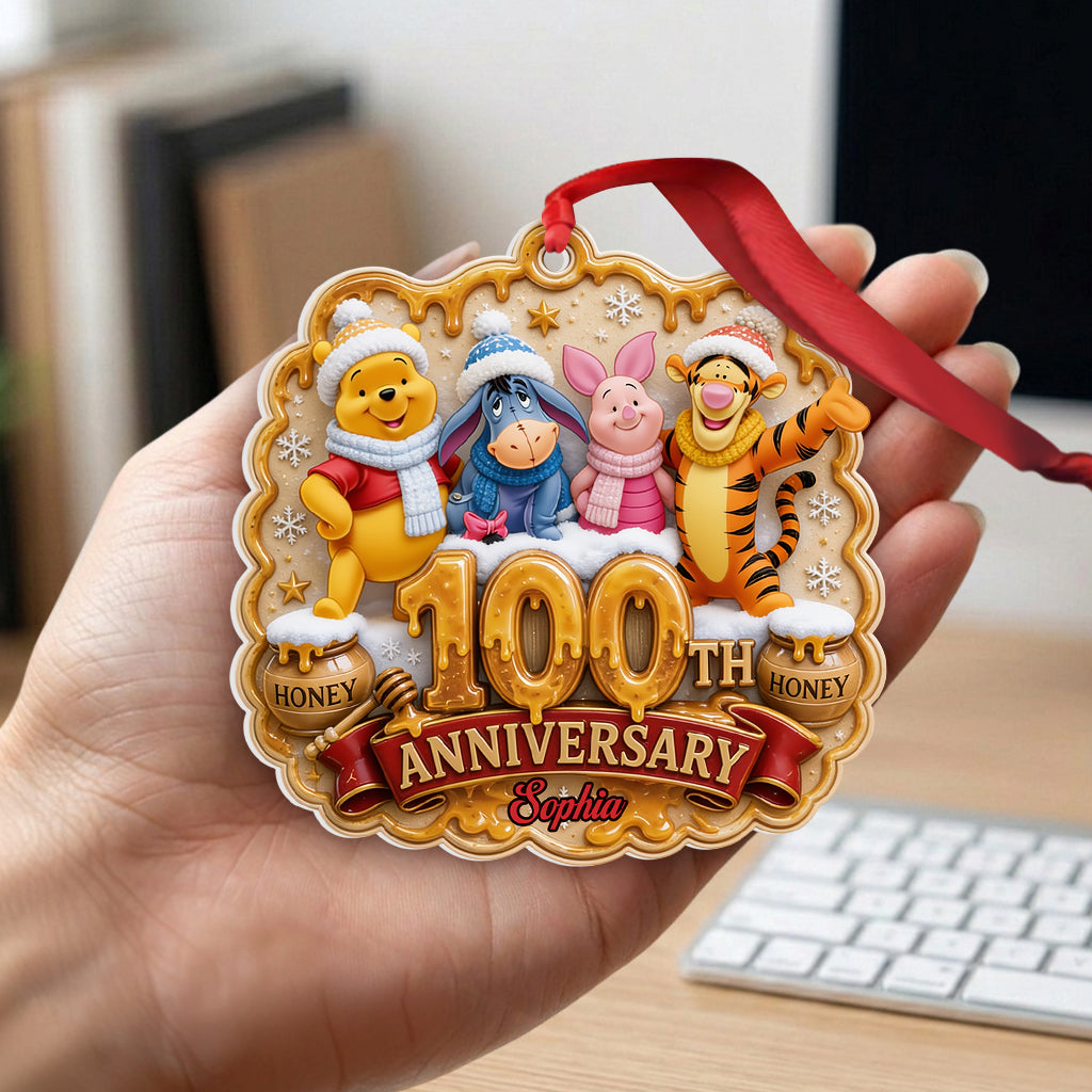 Honey Bear 100th Anniversary - Personalized Yellow Bear Premium 3D Ornament