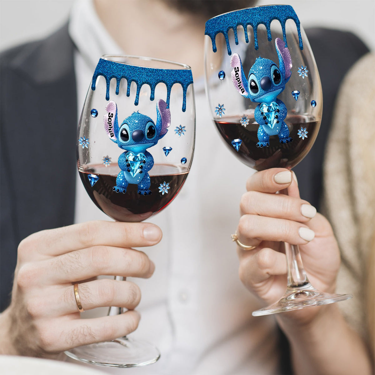Blue Drip - Personalized Ohana Wine Glass With Long Stem