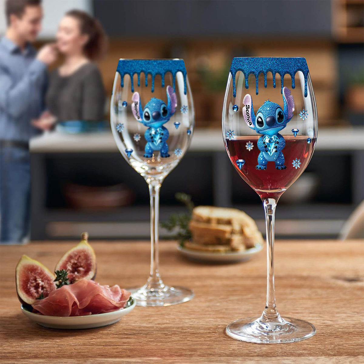 Blue Drip - Personalized Ohana Wine Glass With Long Stem