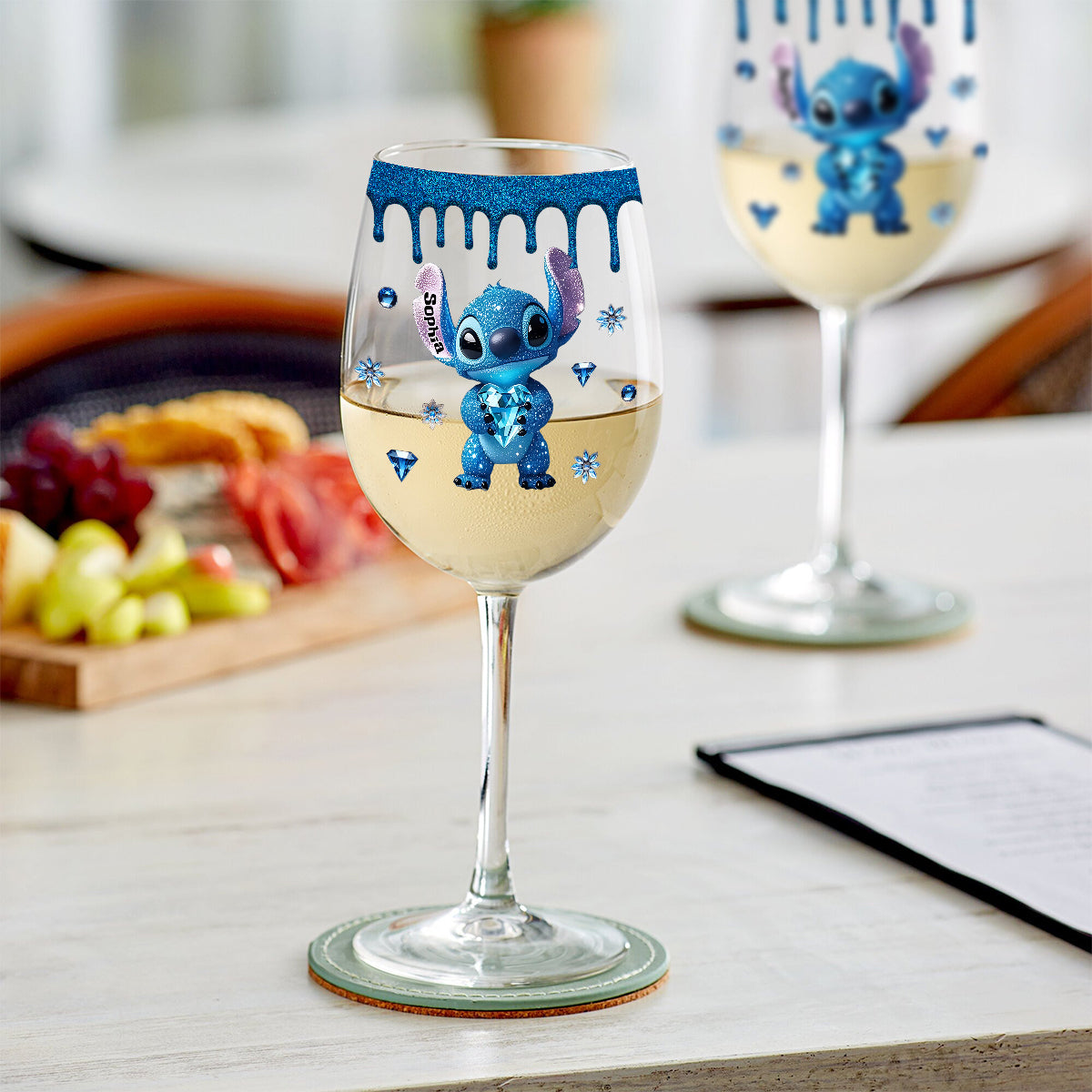 Blue Drip - Personalized Ohana Wine Glass With Long Stem