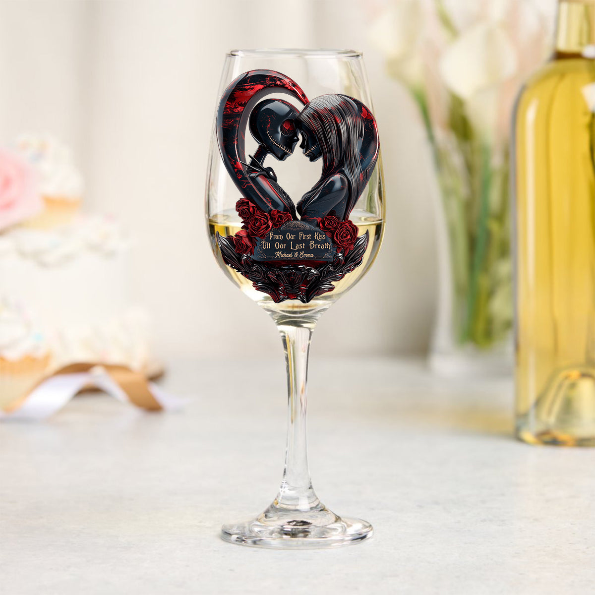 Till Death Do Us Part - Personalized Nightmare Wine Glass With Long Stem