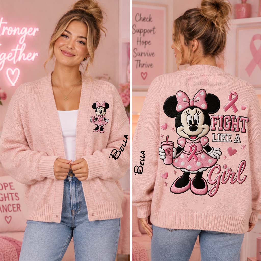 Fight Like A Girl - Personalized Breast Cancer Awareness Cardigan Sweater