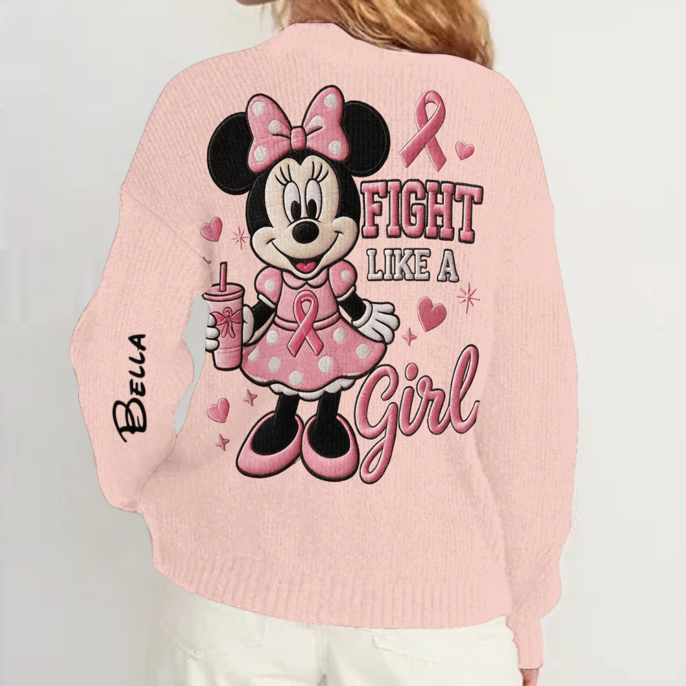 Fight Like A Girl - Personalized Breast Cancer Awareness Cardigan Sweater