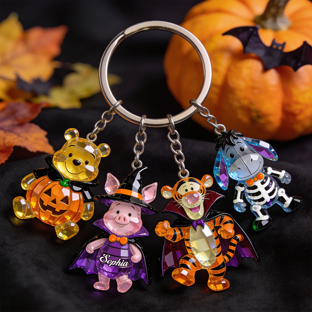 Halloween Vibes - Personalized Yellow Bear Premium Keychain With Charms