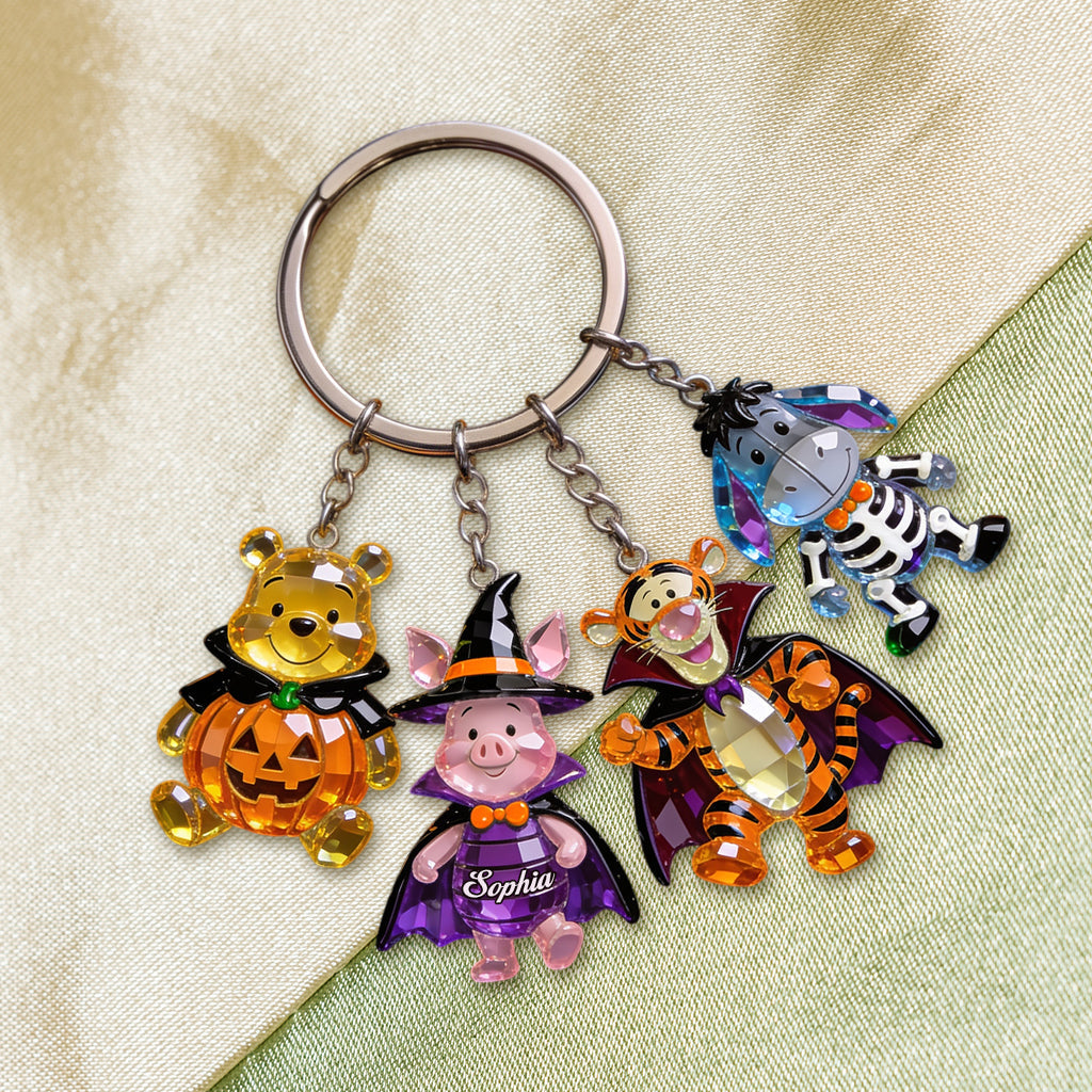 Halloween Vibes - Personalized Yellow Bear Premium Keychain With Charms