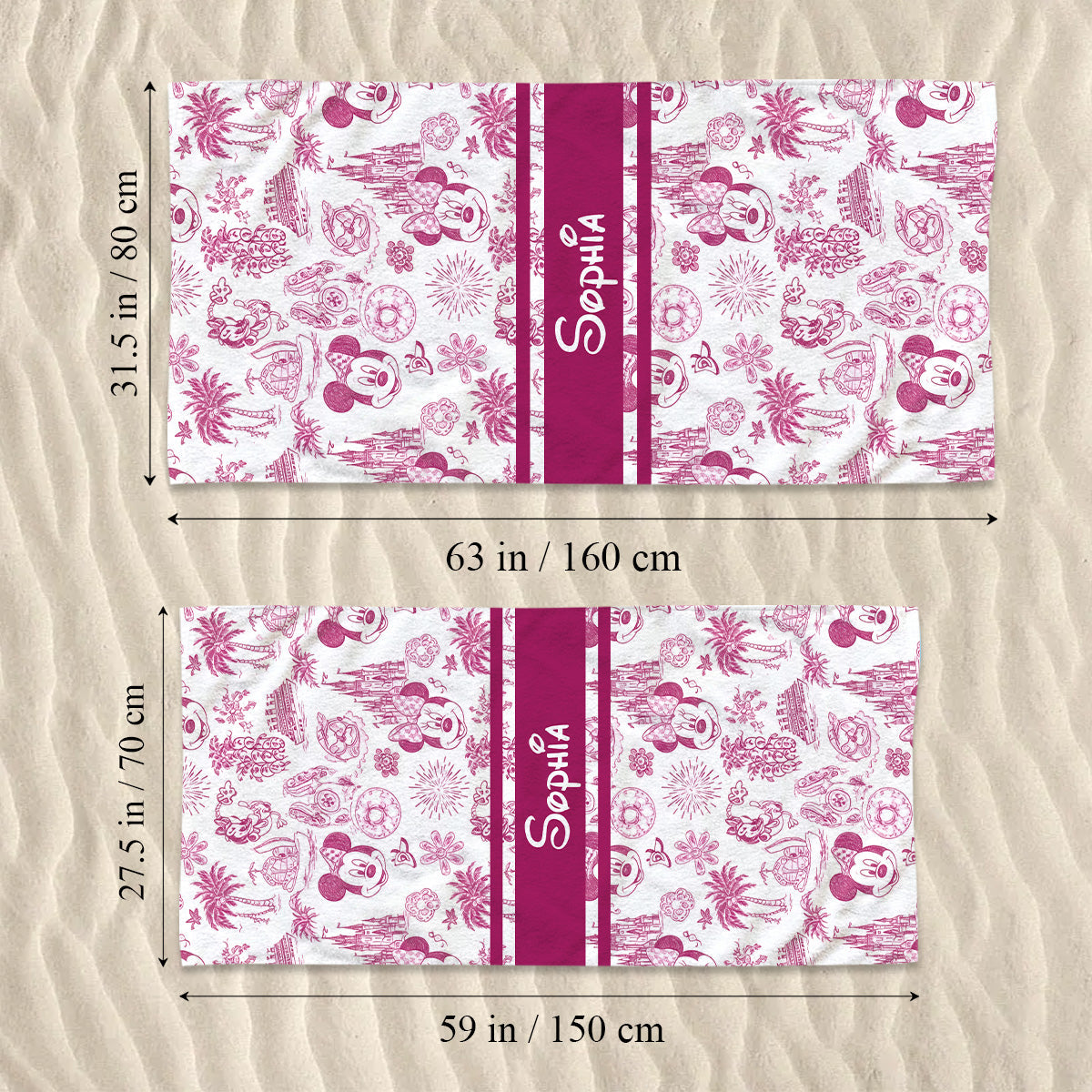 Magical Love Toile De Jouy - Personalized Mouse Quick-dry Beach Towel/ Bath Towel