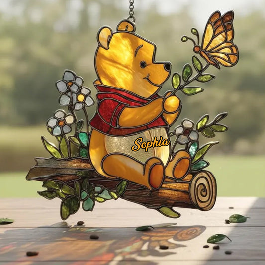 Cute Yellow Bear - Personalized Yellow Bear Window Hanging Suncatcher Ornament