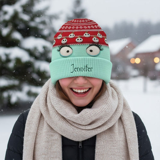 Snowman Face Christmas - Personalized Nightmare Beanie Hat