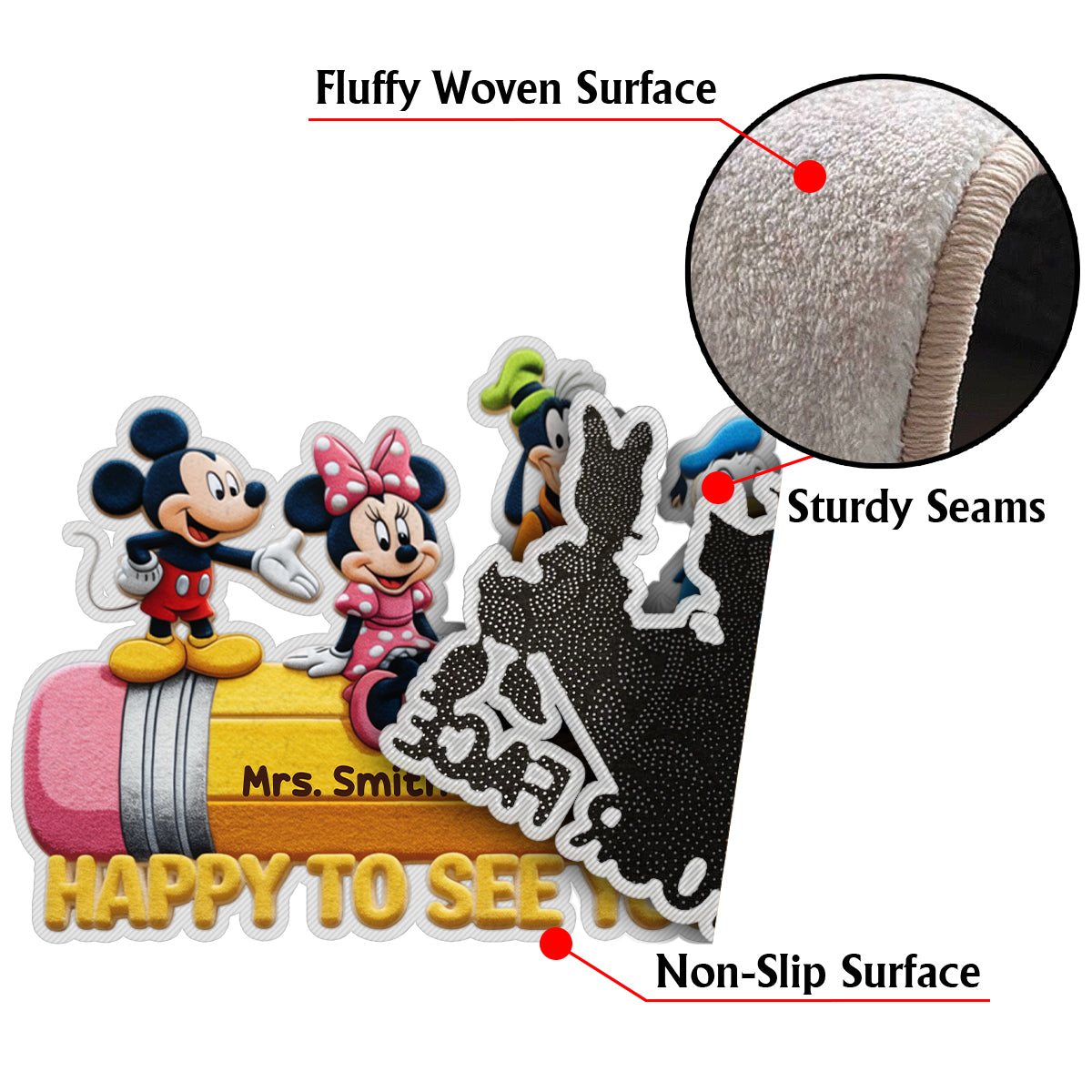 Happy To See Your Face - Personalized Mouse Non-Slip Tufted Rug