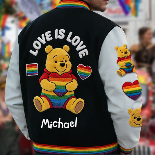 Love Is Love Cute Bear - Personalized LGBT Support Varsity Jacket