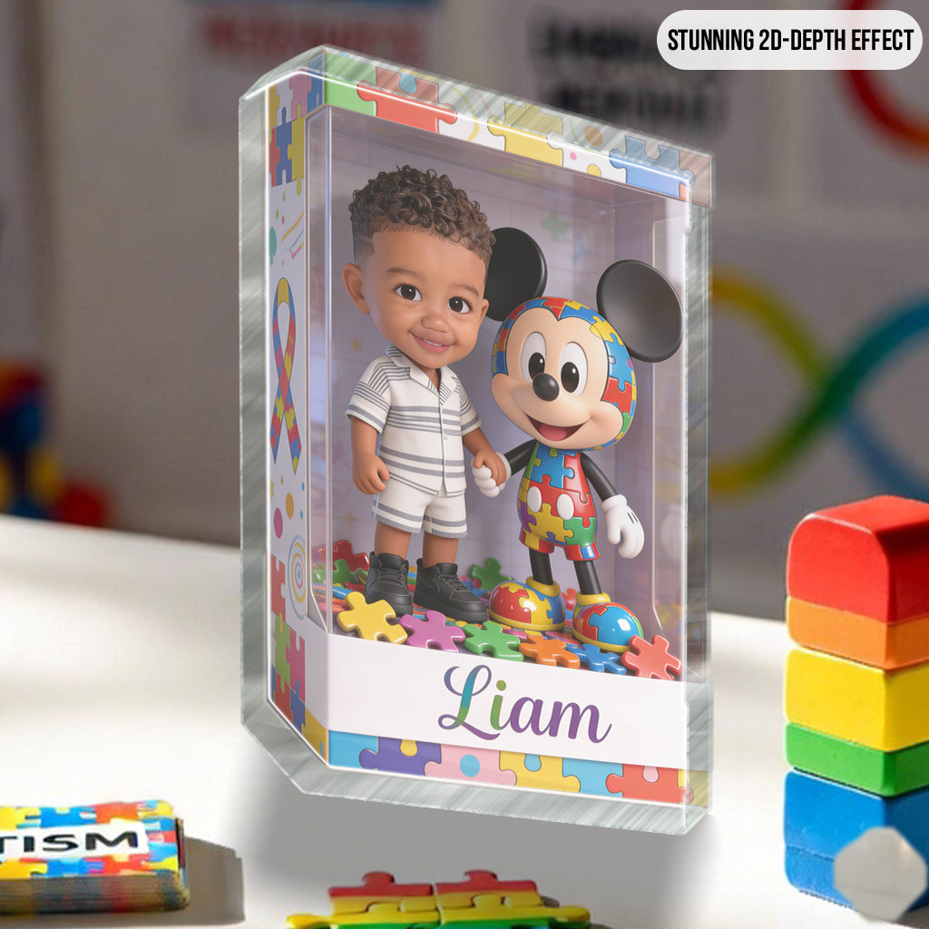 Autism Support Cartoon Puzzle Toy - Personalized Autism Awareness Custom Shaped Acrylic Plaque