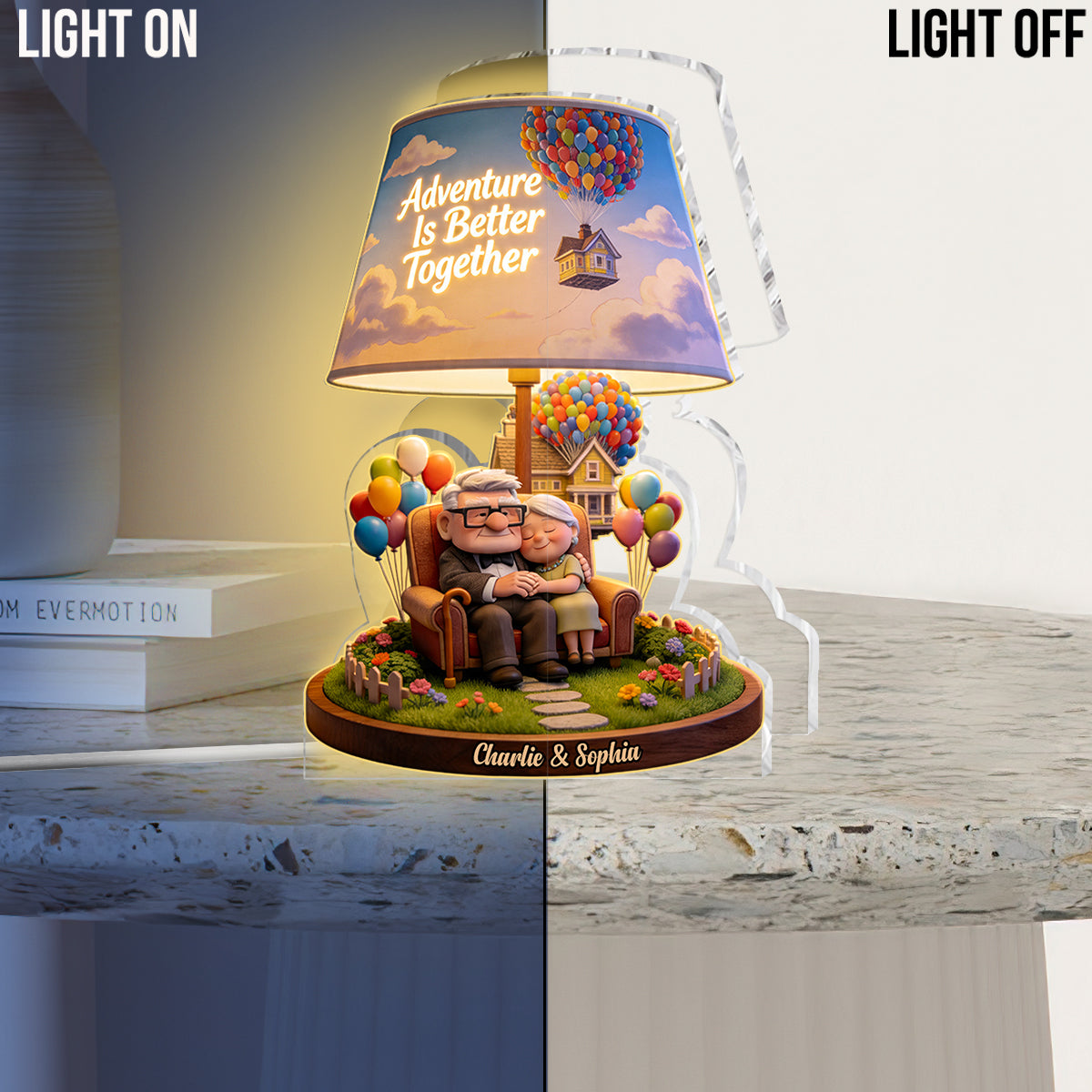 Adventure Is Better Together - Personalized Up Movie Couple Acrylic LED Night Light