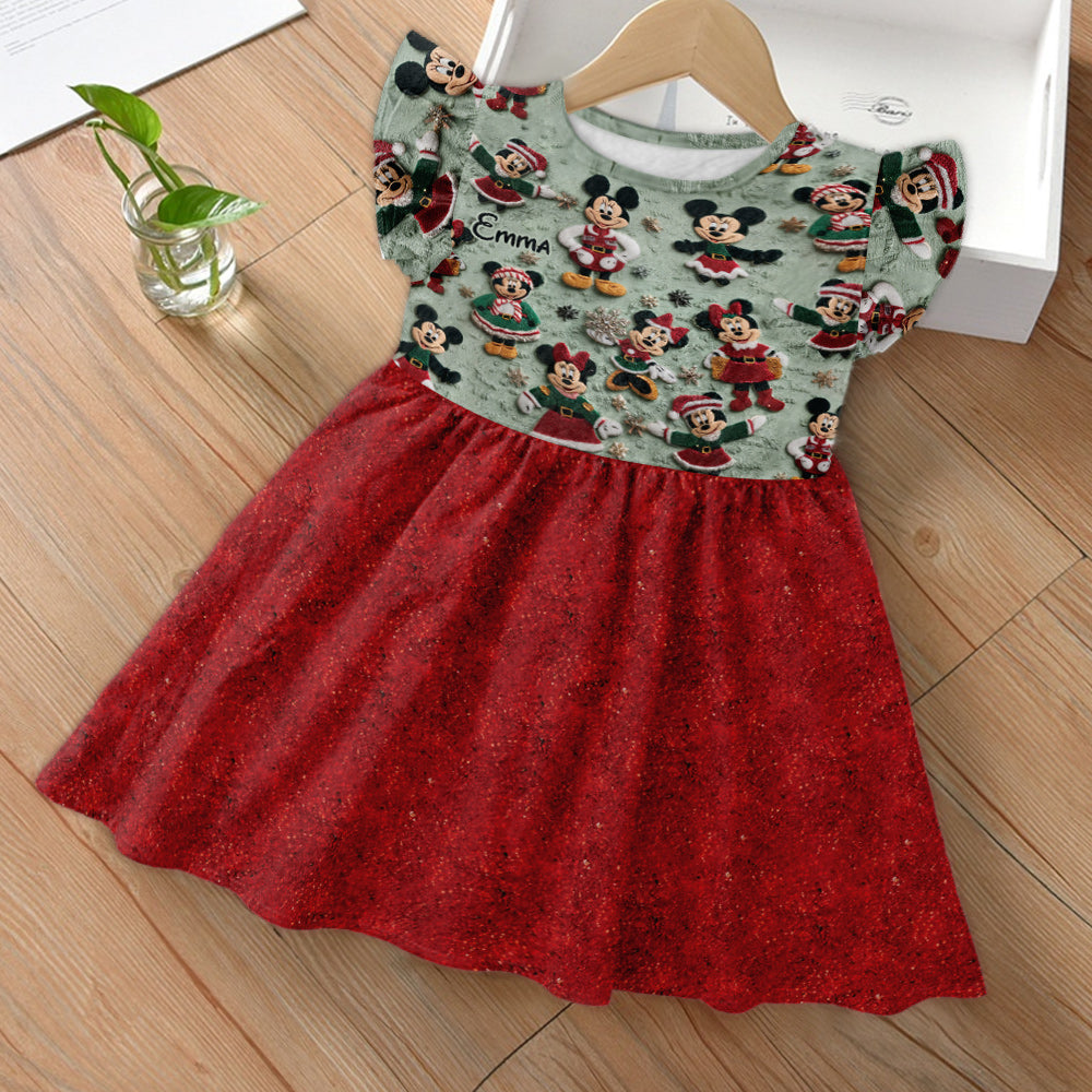 Magical Christmas - Personalized Mouse Kid Ruffle Sleeve Dress