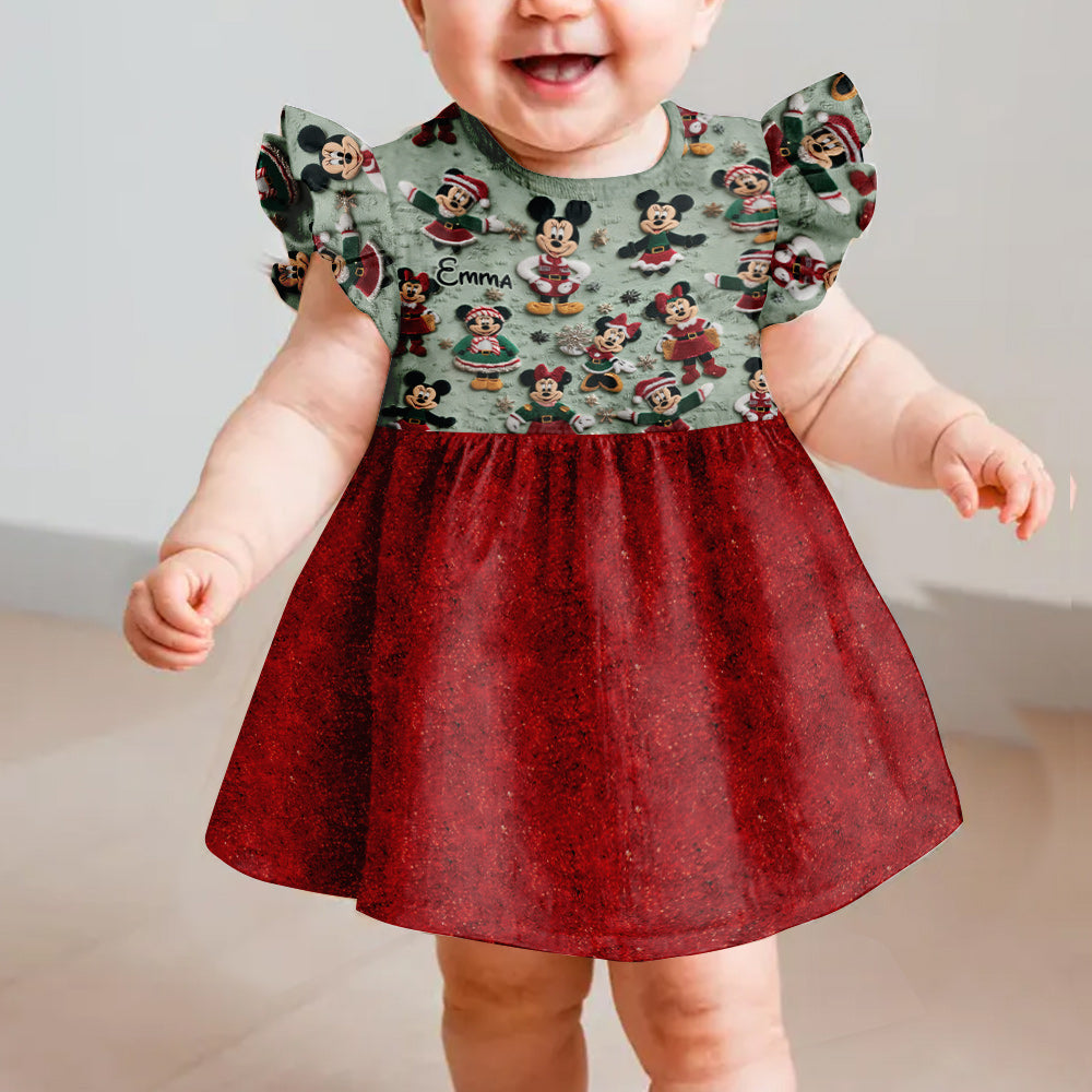 Magical Christmas - Personalized Mouse Kid Ruffle Sleeve Dress