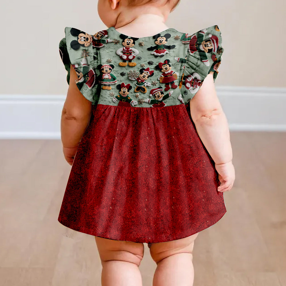 Magical Christmas - Personalized Mouse Kid Ruffle Sleeve Dress