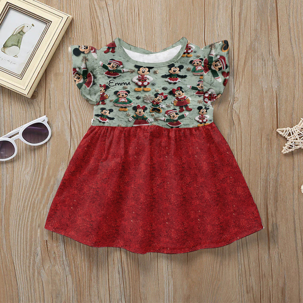 Magical Christmas - Personalized Mouse Kid Ruffle Sleeve Dress