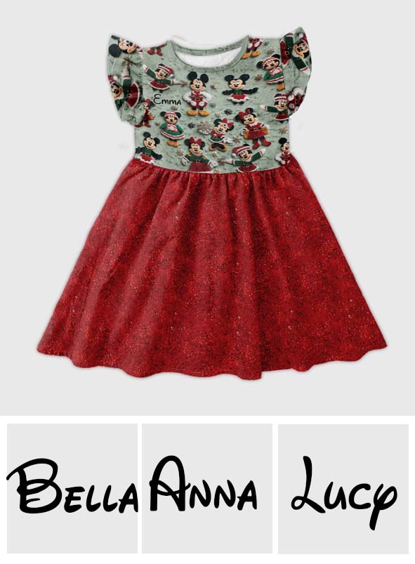 Magical Christmas - Personalized Mouse Kid Ruffle Sleeve Dress