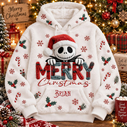 Merry Christmas - Personalized Nightmare Fleece Hoodie