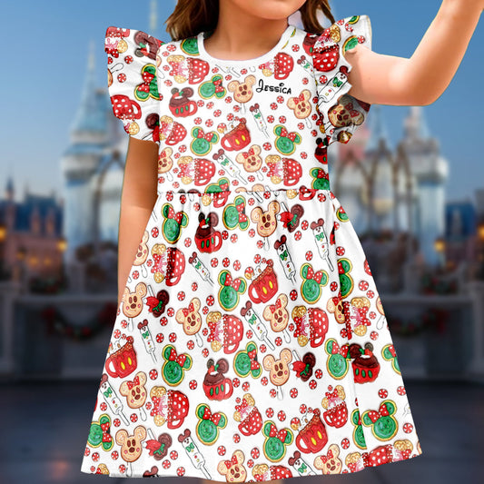 Magical Christmas Cookies - Personalized Mouse Kid Ruffle Sleeve Dress