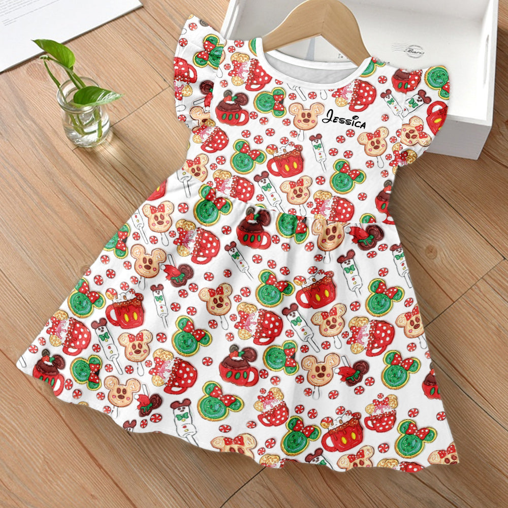 Magical Christmas Cookies - Personalized Mouse Kid Ruffle Sleeve Dress