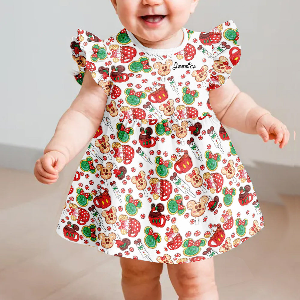 Magical Christmas Cookies - Personalized Mouse Kid Ruffle Sleeve Dress