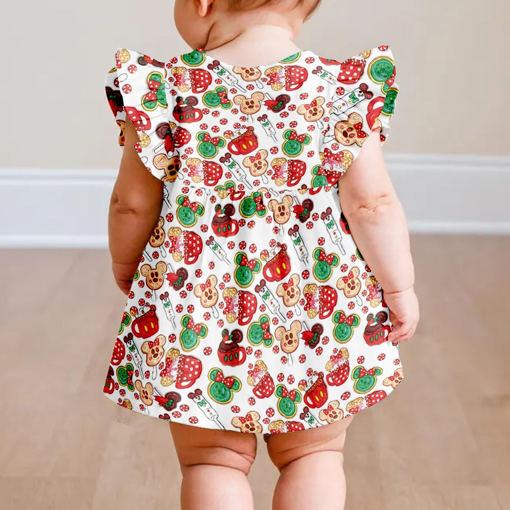 Magical Christmas Cookies - Personalized Mouse Kid Ruffle Sleeve Dress