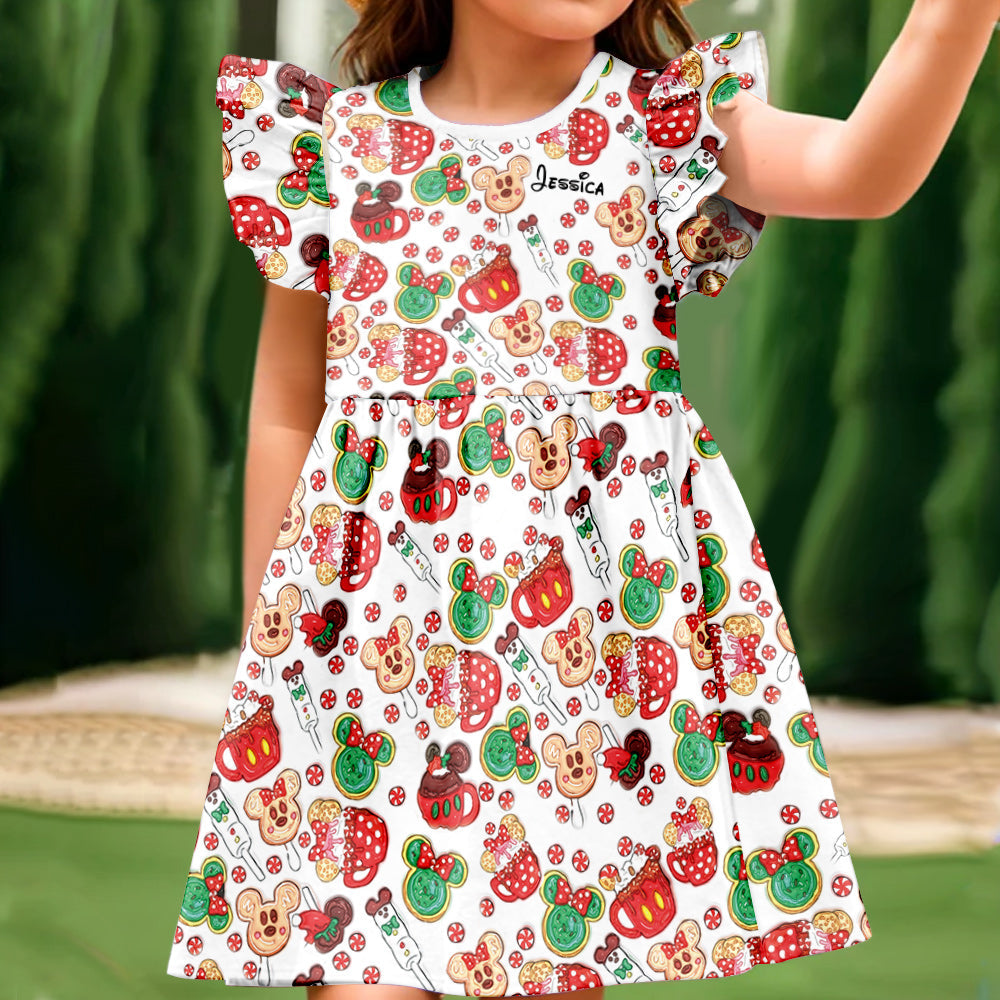 Magical Christmas Cookies - Personalized Mouse Kid Ruffle Sleeve Dress