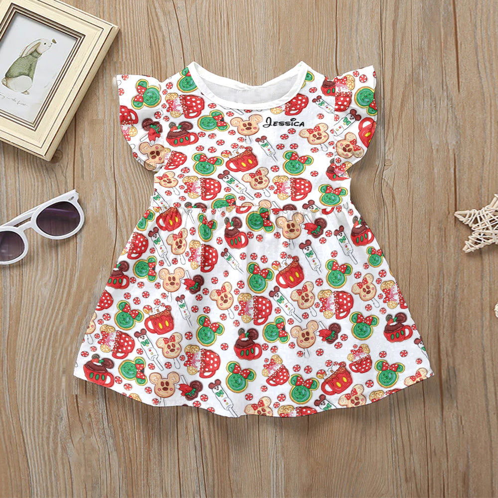 Magical Christmas Cookies - Personalized Mouse Kid Ruffle Sleeve Dress