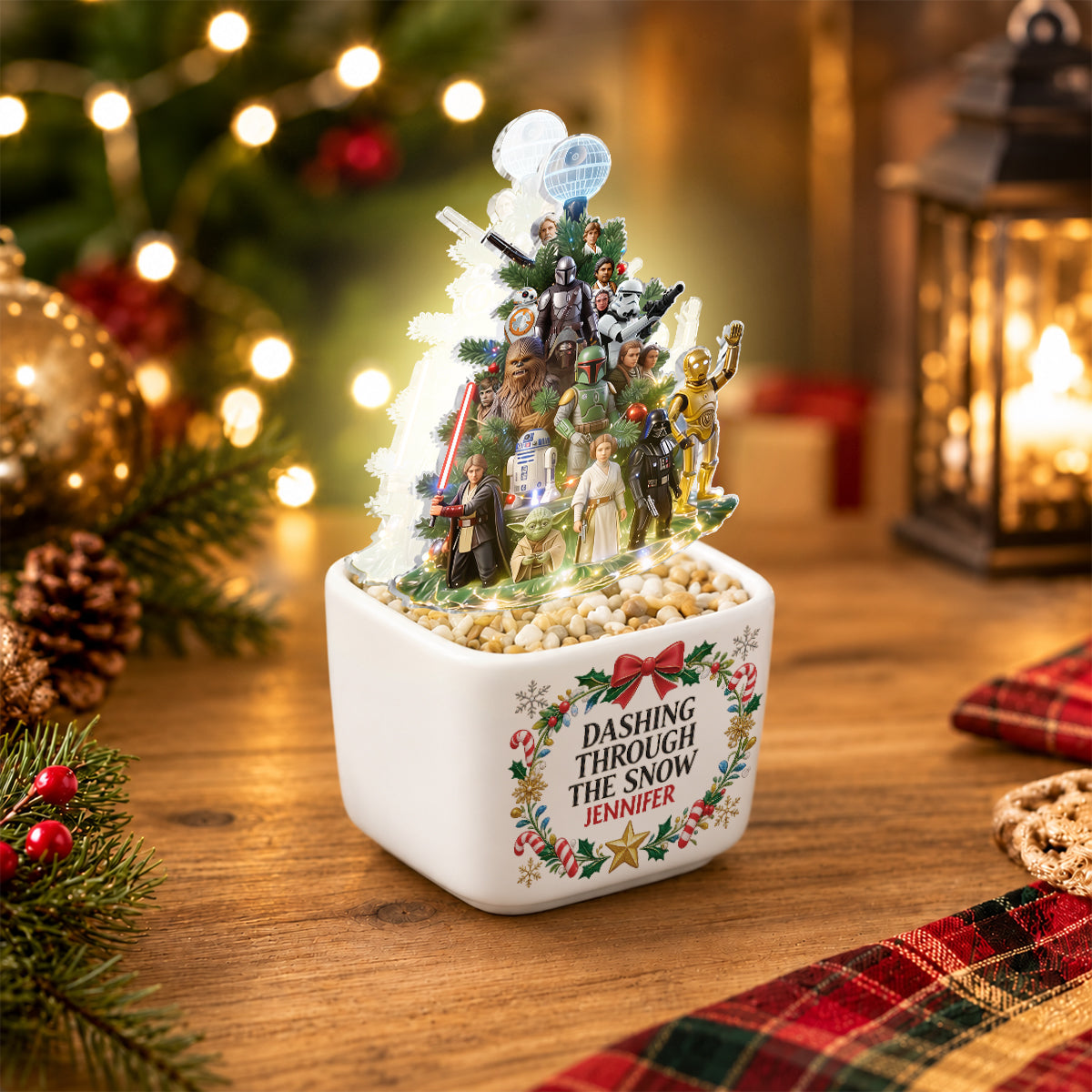 Dashing Through The Snow - Personalized The Force LED Light Ceramic Pot
