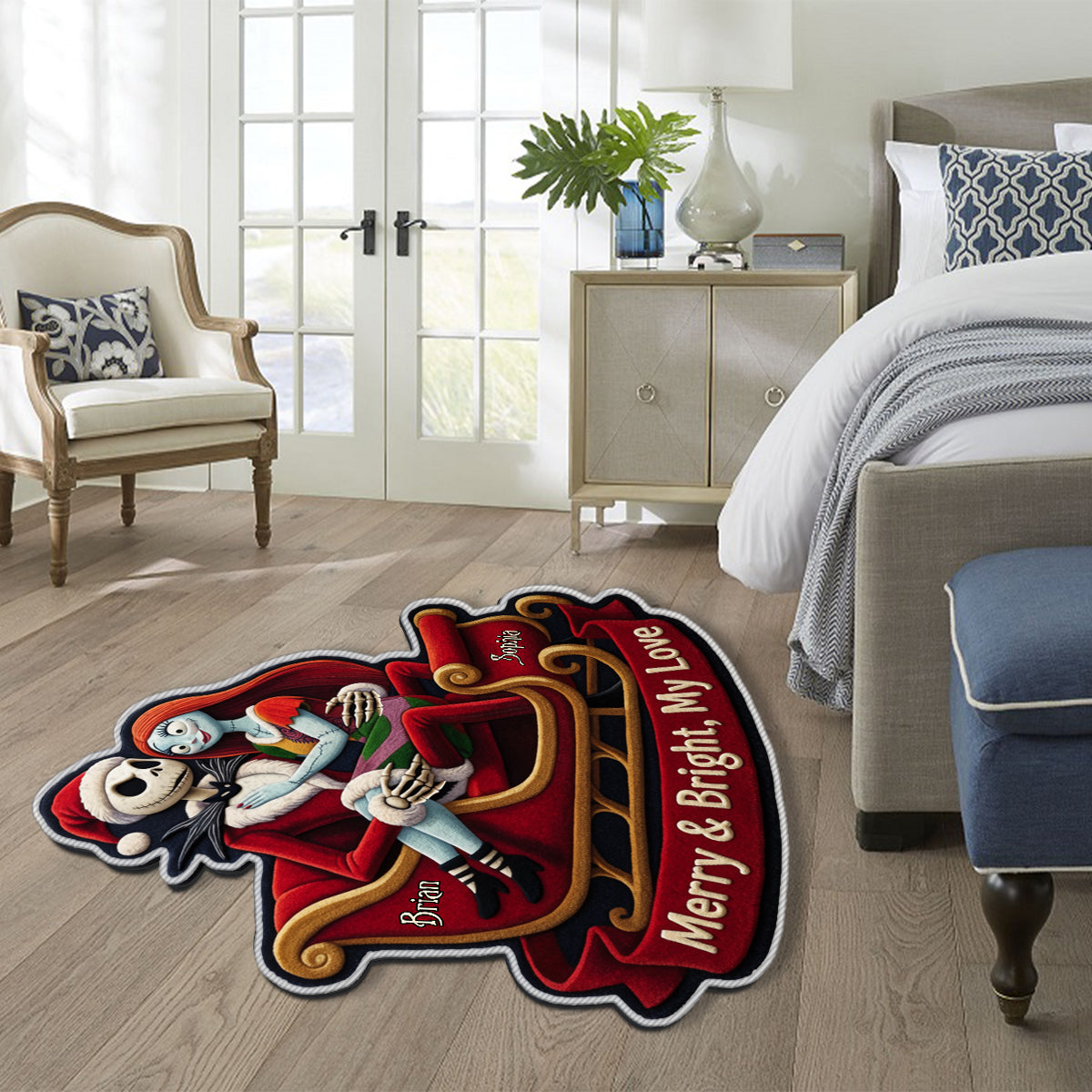 Merry And Bright, My Love - Personalized Nightmare Non-Slip Tufted Rug