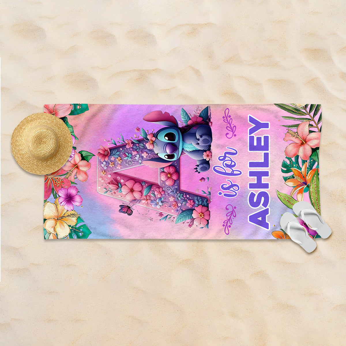 Blue Ohana Alphabet Letter Custom Name - Personalized Ohana Quick-dry Beach Towel/ Bath Towel