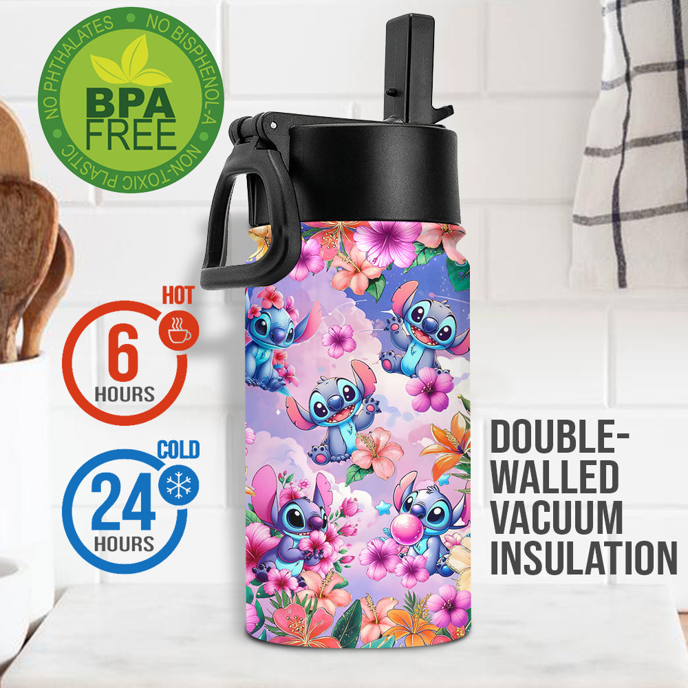 Blue Ohana Alphabet Letter Custom Name - Personalized Ohana Kids Water Bottle