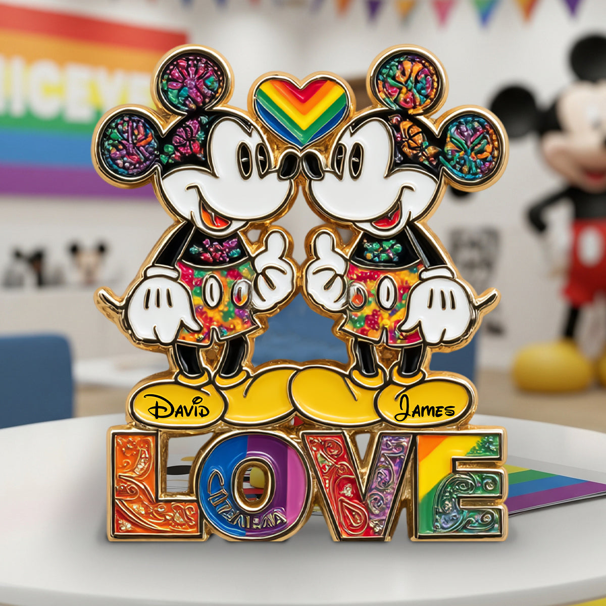 Rainbow Mouse Couple Love - Personalized LGBT Support Custom Shaped Acrylic Plaque