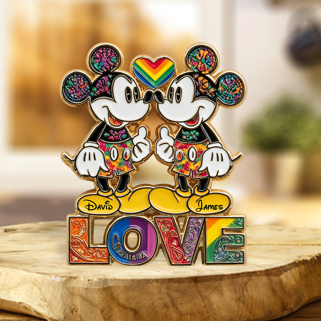 Rainbow Mouse Couple Love - Personalized LGBT Support Custom Shaped Acrylic Plaque
