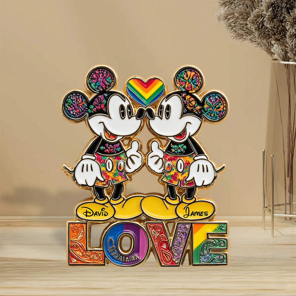Rainbow Mouse Couple Love - Personalized LGBT Support Custom Shaped Acrylic Plaque