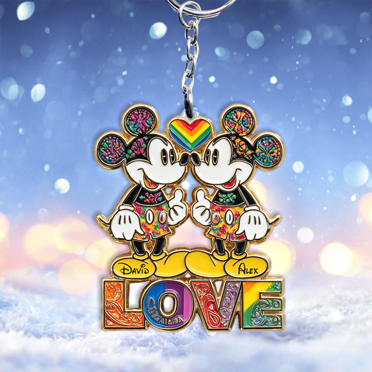 Rainbow Mouse Couple Love - Personalized LGBT Support Keychain
