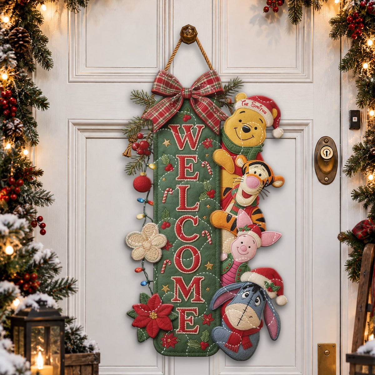 Welcome - Personalized Yellow Bear Quilted Door Hanger