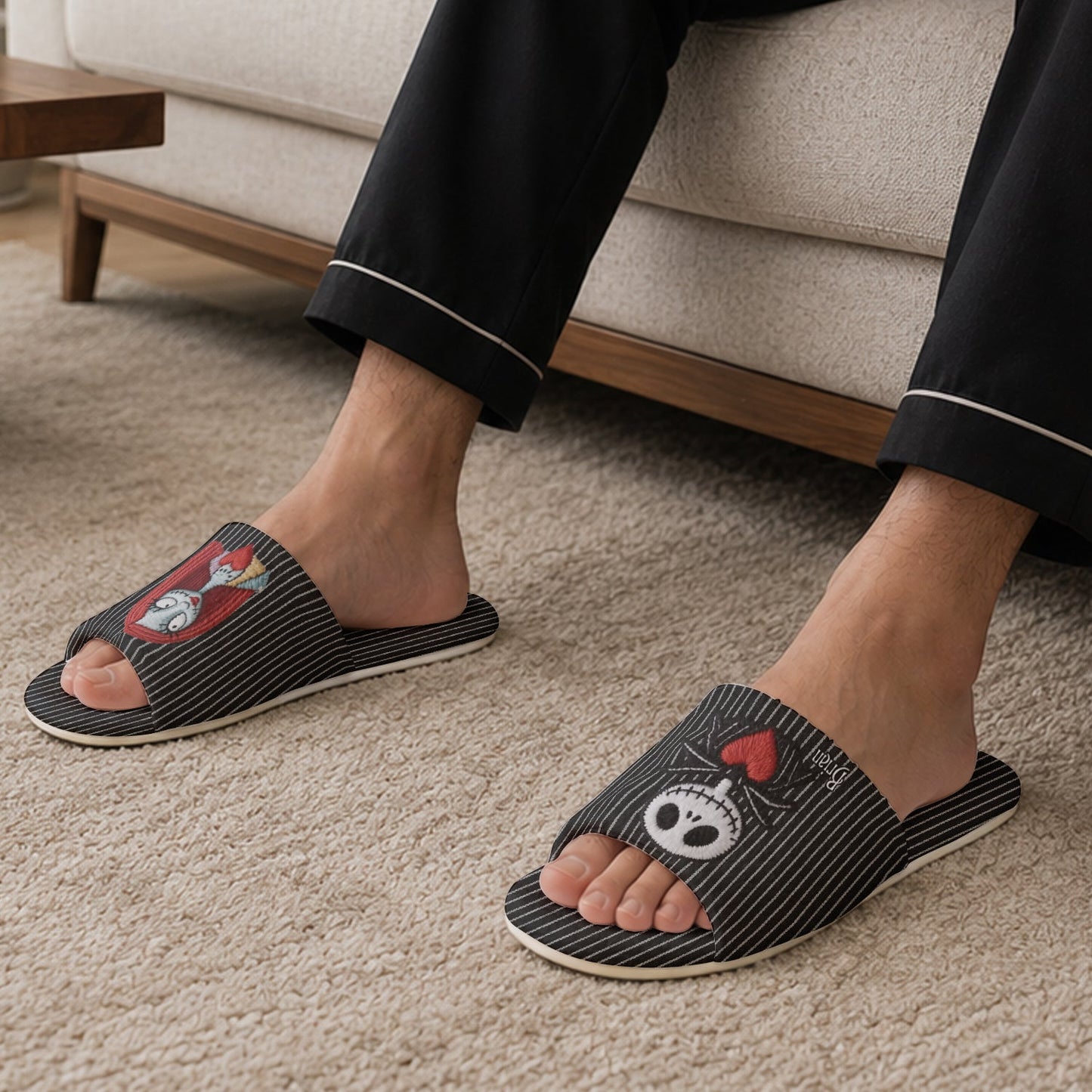 Nightmare Couple - Personalized Nightmare Open-Toe Slippers